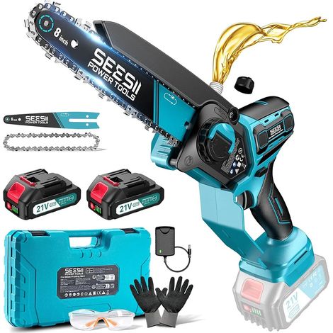 Fuleadture Mini-tronçonneuse, tronçonneuse sans fil avec 2 batteries 2.0Ah,tronçonneuse électrique sur batterie pour la coupe de bois et d'arbres (1/5)