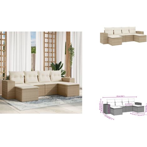 6-tlg. Garten-Sofagarnitur mit Kissen Beige Poly Rattan - Gartensofas - Outdoor Möbel - Gartenlounge - Rattan Möbel - Lounge Set (1/3)