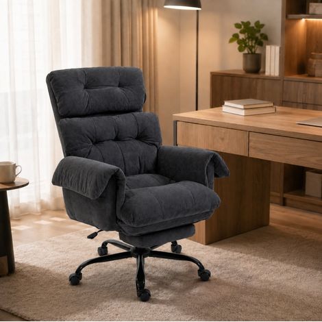Sedia da ufficio con schienale reclinabile, poggiapiedi estraibile, grigio scuro HAVRYA (1/5)