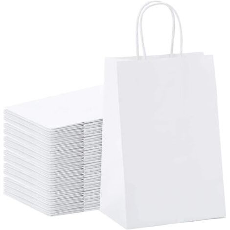 40X Sac Kraft Sac en Papier Kraft avec Poignée Blanc Sacs Cabas Papier Sachet Papier Kraft Sacs Cadeaux pour Noël,Fête des Mères, Pâques, Mariages, Anniversaires,21x15x8cm