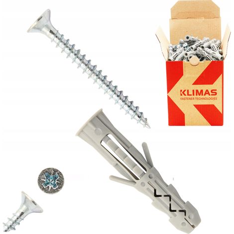 Chevilles A Expansion Klimas KRX-084045 8 x 40 Avec Vis 4 x 45, PZ2, Lot De 100