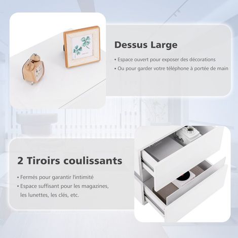 Set de 2 tables de chevet LED haut brillant, meuble de chevet avec 2 tiroirs - blanc (1/5)