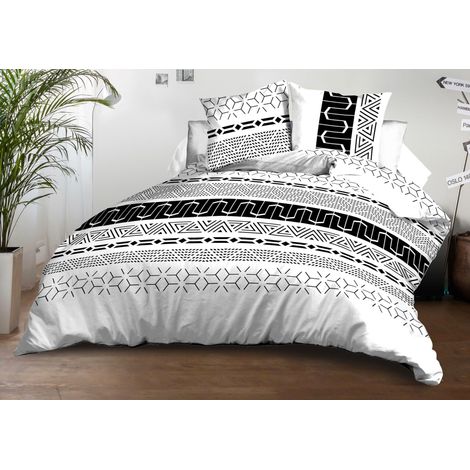 Housse de Couette 220x240 + 2 taies - Microfibre Douce et résistante - Entretien Facile - Graphic, Black (1/5)