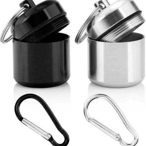 Pillendose, Mini-Pillenflasche aus Aluminium, kompakt und tragbar, geeignet für den täglichen Gebrauch und Camping (2 Farben)