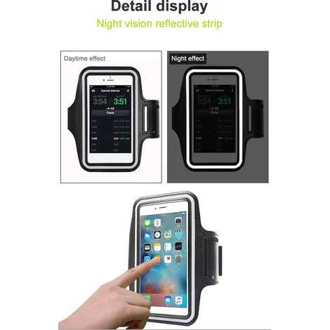 Sacoche de bras pour sports de plein air, idéale pour le fitness et la course à pied, avec écran tactile pour téléphone portable, noire. (1/5)