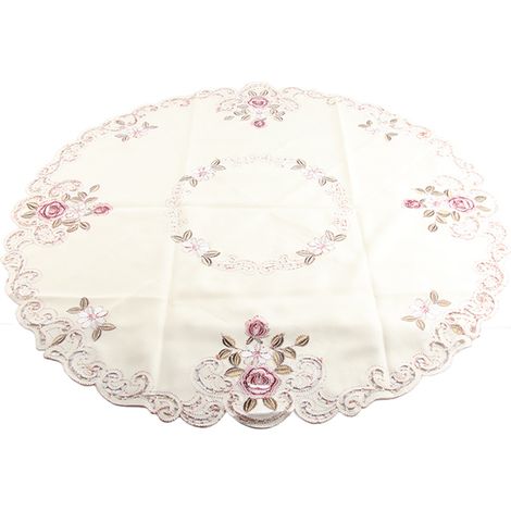 Napperon de table rond rouge brodé de fleurs florales, décoration de fête, ouvrage découpé, 85 cm (1/5)
