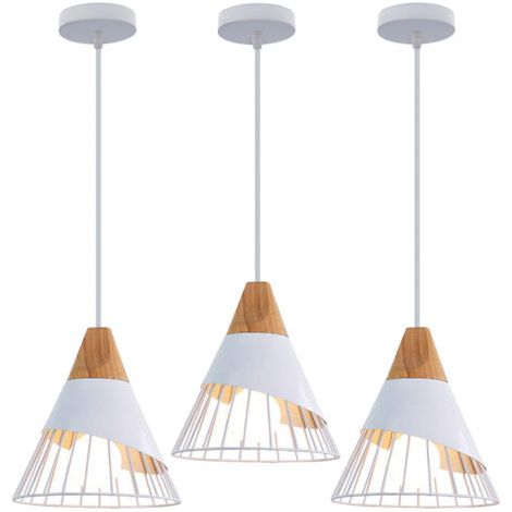royaluxe- 3PCS Lampe À Suspension Rétro Suspension Luminaire E27 En Forme De Cage En Métal Suspension Lustre Vintage Plafonnier D'Intérieur Blanc (1/5)