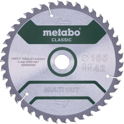 Hoja clásica "Multi Cut" HW/CT 165x20, 42 FZ/TZ 5° para sierra circular METABO