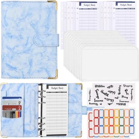 Classeur Budget A6, Budget Planner Couverture avec 12 PVC Enveloppe Budget / 12 Feuilles de Budget / 2 Autocollants/24 Étiquettes (1/4)