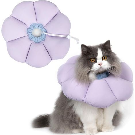 Collerette pour chats - Collier floral doux réglable - Collier de récupération pour chats et petits chiens après une opération - Violet - M - 1 pièce (1/5)
