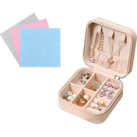 Petite Boîte à Bijoux pour Femme avec Verrouiller, Mini Boite a Bijoux de Voyage avec Tissu Argenté, Portable Boite a Bijoux Fille, Petite Boîte de Rangement de Bijoux de Voyage (Rose) (1/5)