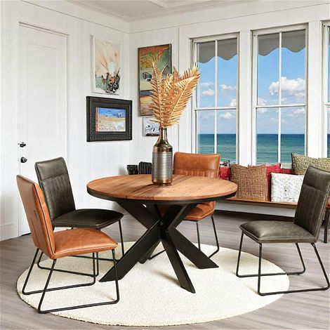 Table ronde extensible en chêne brun 120 cm PALERME (1/5)