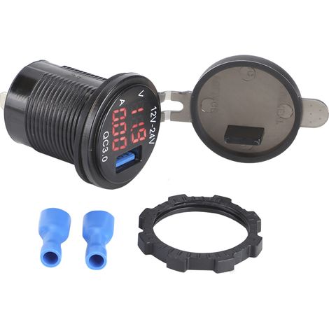 Chargeur Voiture 3‑en‑1 USB 3.0 avec Voltmètre Ampèremètre Numérique Surveillance Charge Rapide pour Téléphone Rouge (1/5)