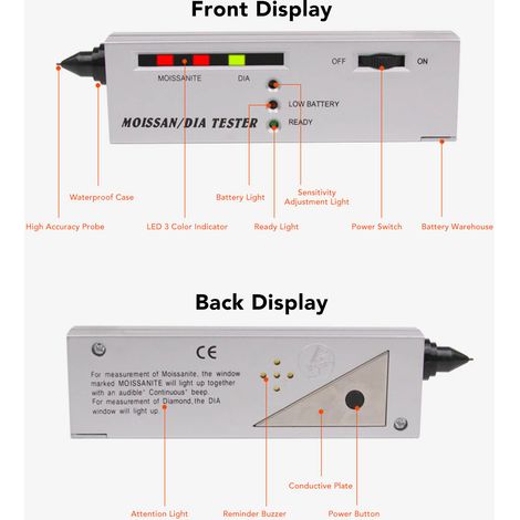 Testeur de diamant à écran LCD, détecteur de dureté Moissanite, outil de test de bijoutier avec indicateur LED. (1/5)