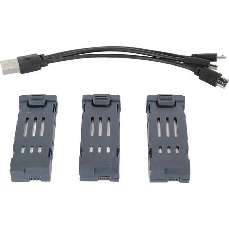 Trois batteries au lithium 3,7 V 600 mAh pour drones, batteries au lithium haute capacité pour quadricoptères, avec câble, compatibles avec E58, E68, JY109 et 998PRO. (1/5)