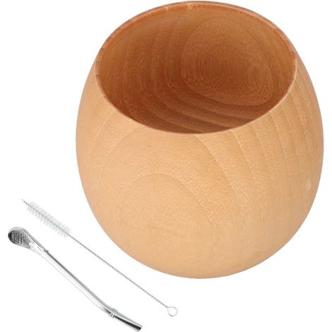 1 Tasse à thé, Bois de jujubier, Acier inoxydable, 300 ml, Avec cuillère et brosse, Salon de thé