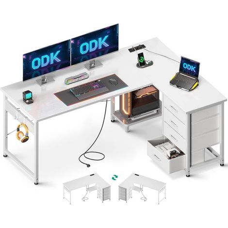 Bureau d'angle blanc 135x100cm avec USB OffiGo (1/5)