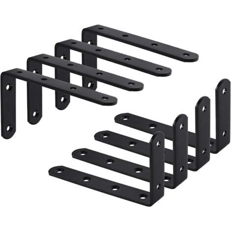 Sjqka – Support étagère murale en fer noir – Lot de 8 équerres 125x75x3mm – Résistant à la rouille – Fixation pour meubles et déco (1/4)