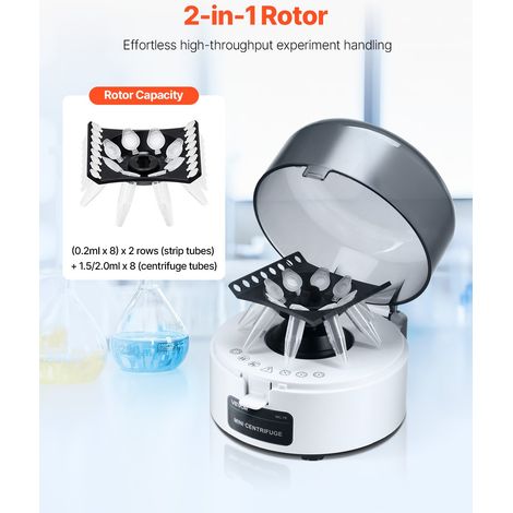 Mini centrifugeuse 3013 x g RCF, machine de centrifuge de laboratoire électrique avec rotor 2 en 1 pour tubes de 0,2/1,5/2 ml, vite… (1/5)