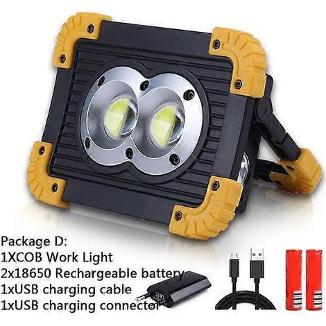 Projecteur LED portable 190 W, lampe de travail LED étanche, fonctionne avec 4 piles AA, idéal pour les réparations et le camping (emballage C). (1/5)