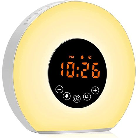 luz despertador, radio FM, 7 sonidos naturales, 10 niveles de brillo, simulación de amanecer, luz nocturna LED para dormitorio. (1/5)