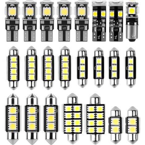 23pcs Kit d'Ampoules LED SMD sans Erreur Can-bus Ensemble de Rechange Blanc Xénon 6000K Lumières Festoon Navette C5W T10 Éclairage Intérieur & Plaque d'Immatriculation (1/5)