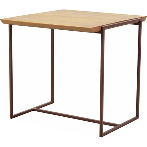 Table d'appoint en bois de pin et métal marron - LINEA (1/5)