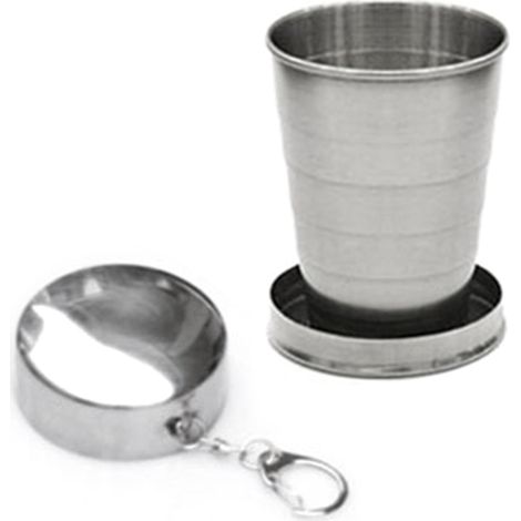 Beyamis Gobelet pliable en acier inoxydable avec porte-clés pour les voyages, le camping, la randonnée et la pêche en plein air. (1/5)