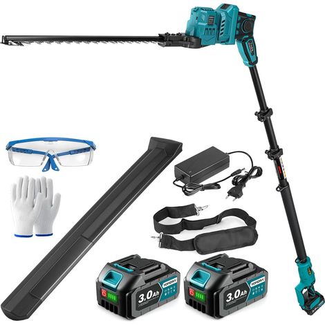 Taille Haie Télescopique sans Fil, 2 Batteries 3.0Ah, Perche 2,4 m Taille-Haie Électrique avec Lame Acier, Largeur de Coupe 40 cm, Tête Orientable 180° Taille Haie Batterie (1/5)