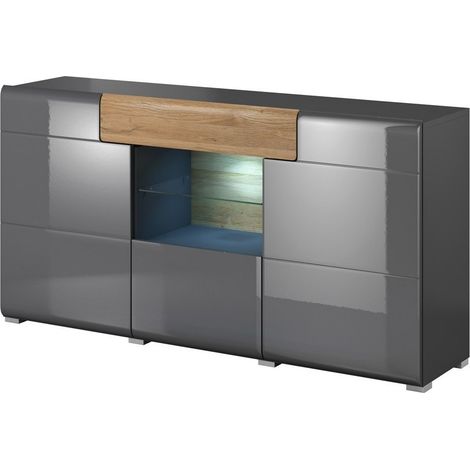 Buffet 160cm Kollektion OHIO. Farbe anthrazitgrau und Eiche. LED inklusive
