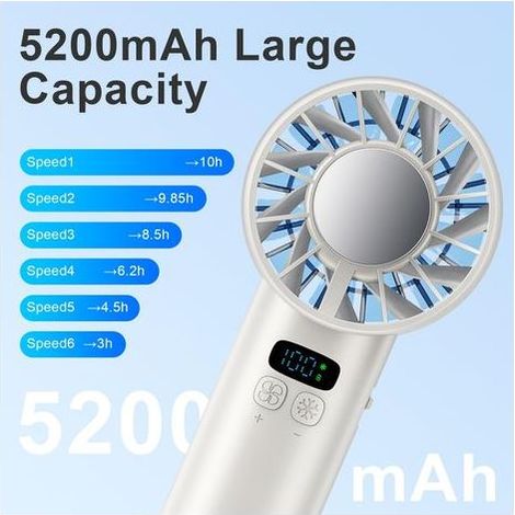 Ventilatore portatile per ghiaccio, display digitale, batteria da 5200 mAh, 100 impostazioni di velocità, mini ventilatore che soffia aria fredda con display digitale, ventilatori portatili per (1/5)