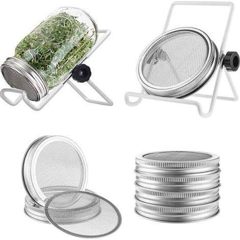 Kit de germinación de semillas Mason Pots con tapa y soporte. Kit de germinación para cultivar brócoli y alfalfa (500 ml). (1/5)