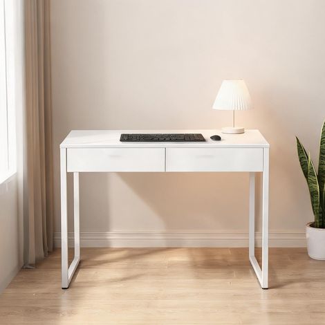 Bureau blanc en acier bois 100 x 50 x 75 cm (1/5)