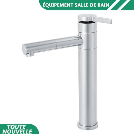 WAOBDLA 3/8'' robinet de salle de bain haut poignée unique robinet de bassin moderne rotatif avec 2 tuyaux d'eau (1/5)
