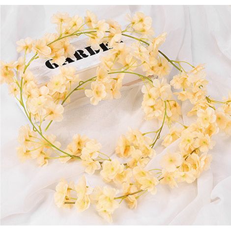 Fleurs artificielles en rotin, guirlande de 1,8 m, 135 fleurs, imitation rotin décoratif en soie et plastique couleur champagne. (1/5)