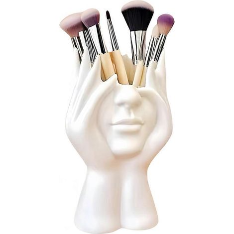 Porte-pinceaux de maquillage, porte-crayons, Human Art, boîte de rangement pour pinceaux de maquillage à poser sur un bureau, résine décorative blanche (1/5)
