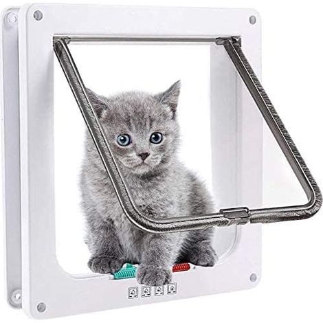 Chatière pour Chats,  Chatière pour Chats, Chiens ou Petits Animaux Contrlable Verrouillable Facile à Installer (L, Blanc) (1/5)