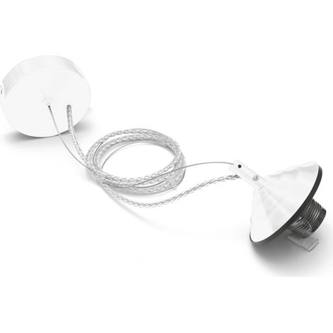 Alice - Kit suspension V/P E27 avec rosace blanche, câble tressé, cache douille, max 1x60W, IP20, design moderne