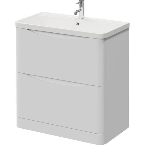 Vela Satin White 800mm 2 Drawer Vanity Unit with Anya Basin