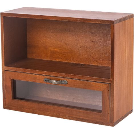 Boîte de Rangement Vintage en Bois avec Tiroir et Étagère Ouverte pour Bureau et Chambre (1/5)