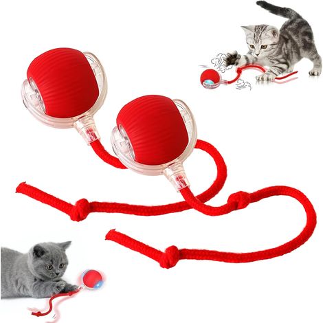 Balle intelligente roulante automatique pour animaux — Jouet interactif électrique pour chien avec capteurs d'évitement d'obstacles — Autonomie de 6 heures (Rechargeable) — (Lot de 2, Rouge)