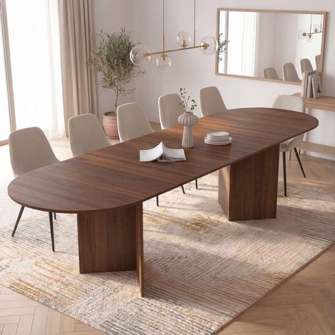 MARTHE mesa de comedor oval extensible 6-12 personas nogal 200-300 cm (1/5)