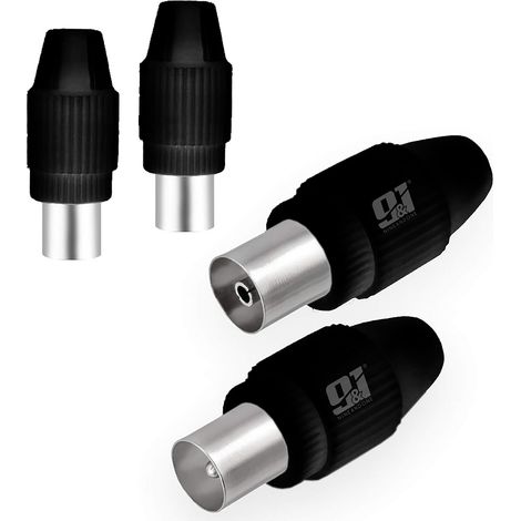 ORION91 Pack x 6 unidades KIT CONECTOR TV RECTO (MACHO/HEMBRA) NEGRO