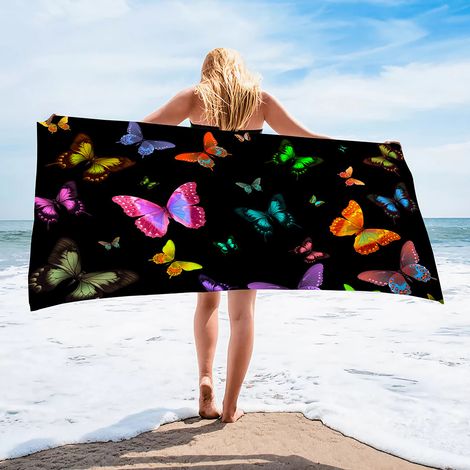 Mikrofaser-Strandtuch-Set, extra groß, schnelltrocknend, weich, sandabweisend, 76 x 152 cm, für Kinder, Damen und Herren, Pool, Schwimmen, Strand, unverzichtbares Zubehör (Schmetterling)