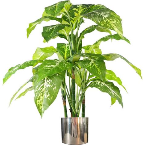 100cm Large Fox's Aglaonema (Spotted Evergreen) Tree Artificial Plant with Silver Metal Planter (1/5)
