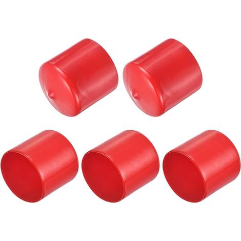 5pcs Rubber End Caps, 40 mm ID Screw Thread Protector PVC Flexible Protective Tips for Metal Tube, Cables, Wires, Rod, Nut and Bolt Cover, Red (1/5)