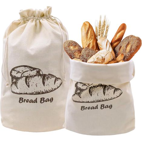 Set mit 2 Brotbeuteln aus Leinen mit TPU-Innenbeschichtung – 40 x 35 cm – Wiederverwendbar – Mit Kordelzug – Rot – Hält Lebensmittel frisch – Für Brot, Obst und Gemüse (1/5)