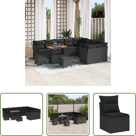 Mobilier extérieur - Ensemble de canapé de jardin 12 pcs Noir polyrotin (1/5)