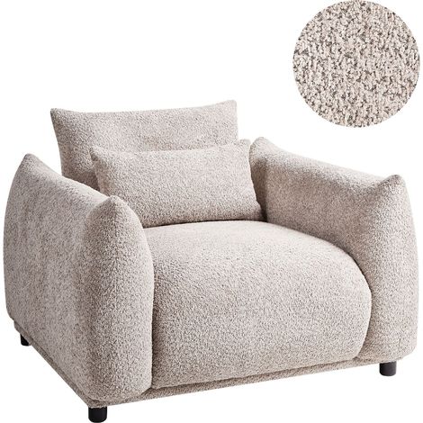 Poltrona in tessuto bouclè beige e gambe nere Jamsa (1/5)