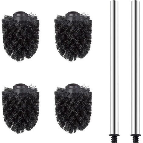 Tête de Brosse de Toilette, Jeu de Têtes de Brosse de Rechange avec 2 Manches en Acier Inoxydable, 4 Pièces, Noir (1/5)
